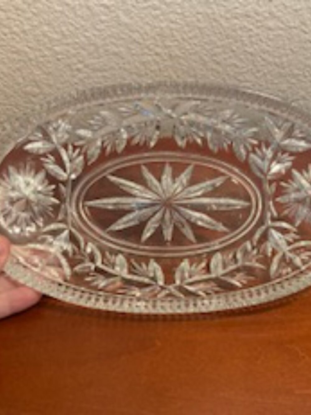 Pretty Oval Shaped Cut Lead Crystal Bowl